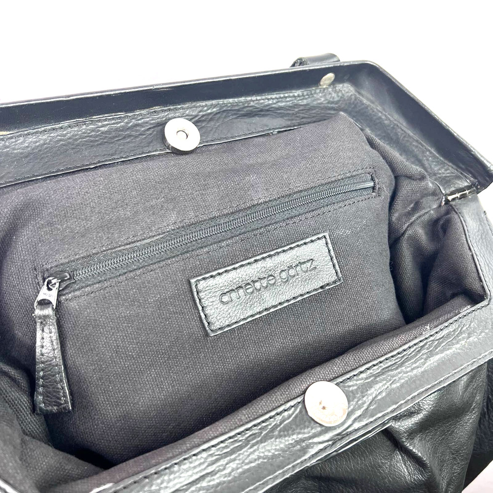 Annette Gortz Black Leather Oversized Pouch Purse Shoulder Bag Handbag Strappy - Picture 6 of 7